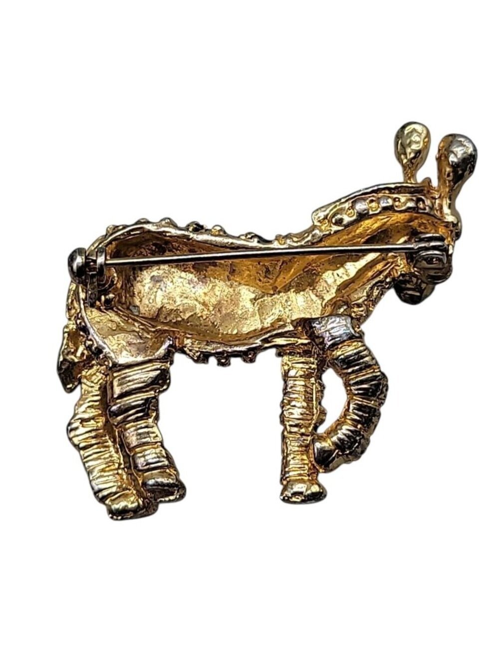 Designer Zebra Brooch Gold Tone Black Enamel Strips Vintage Safari Animal Pin - Picture 5 of 7